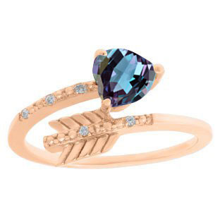 Diamond Alexandrite June Birthstone Heart Arrow Ring In Rose Gold