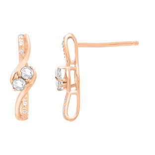 Diamond 2-Stone White Sapphire April Birthstone Earrings In Rose Gold
