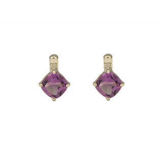 Diamond Cushion-Cut Amethyst Gemstone Sterling Silver Earrings