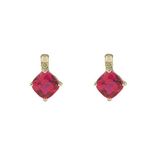 Diamond Cushion-Cut Ruby Gemstone Sterling Silver Earrings