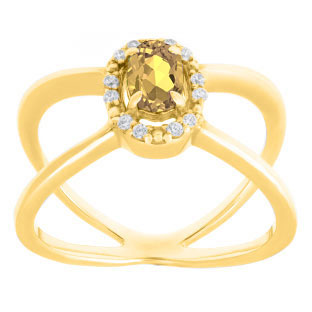 Citrine November Birthstone Diamond Double Wave Gemstone Ring In Yellow Gold