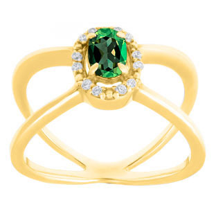 Tourmaline October Birthstone Diamond Double Wave Gemstone Ring In Yellow Gold
