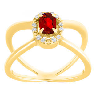 Ruby July Birthstone Diamond Double Wave Gemstone Ring In Yellow Gold