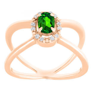 Emerald May Birthstone Diamond Double Wave Gemstone Ring In Rose Gold
