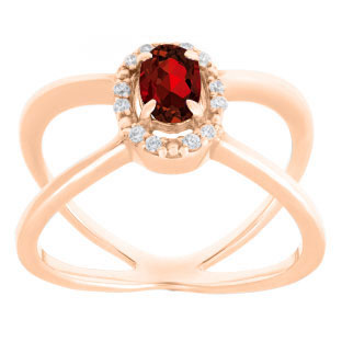 Garnet January Birthstone Diamond Double Wave Gemstone Ring In Rose Gold