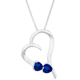 Two Stone Blue Sapphire September Birthstone Heart Gemstone Pendant White Gold