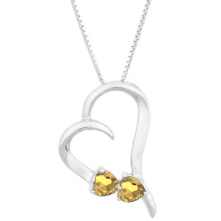 Two Stone Yellow Sapphire September Birthstone Heart Gemstone Pendant White Gold