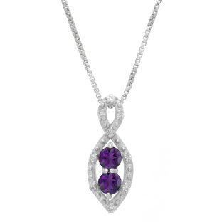 2-Stone Amethyst February Birthstone Infinity Diamond Pendant In White Gold