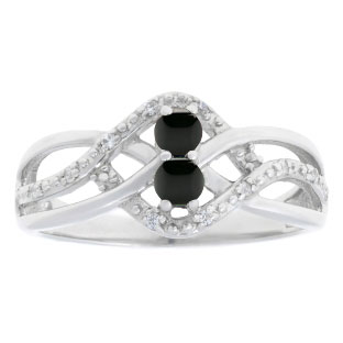 Diamond 2-Stone Black Onyx Birthstone Infinity Ring In Sterling Silver