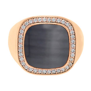 Mens Big Grey Cat Eye Diamond Signet Ring In Rose Gold By Gemologica