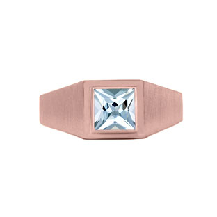 Rose Gold Mens Invisible Set Square Cut Aquamarine Ring By Gemologica
