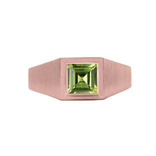 Rose Gold Mens Invisible Set Square Cut Peridot Ring By Gemologica