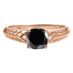 Diamond Cushion Cut Black Onyx Birthstone Rose Gold Ring by Gemologica
