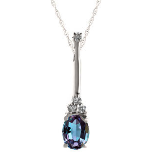 Petite Oval Cut Alexandrite Gemstone Diamond White Gold Pendant by Gemologica
