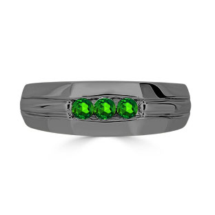 Emerald Mens Ring - Men's 3 Stone Emerald Ring In Black Gold