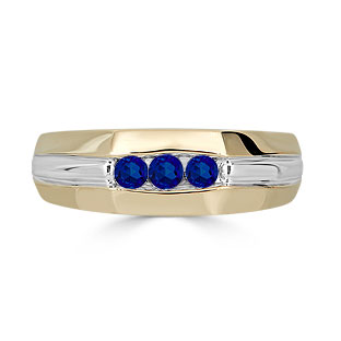Sapphire Mens Ring - Men's 3 Stone Sapphire Ring In Two Tone Gold