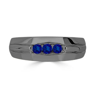 Sapphire Mens Ring - Men's 3 Stone Sapphire Ring In Black Gold