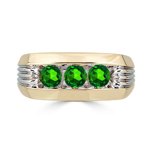 Men's Emerald Ring - 3 Stone Emerald Mens Ring In Two Tone Gold