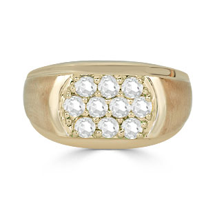 Diamond Men's Ring - Men's 10 Stone 1CT Diamond Ring In Yellow Gold