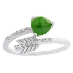 Diamond Jade Birthstone Heart Arrow Ring In Silver By Gemologica