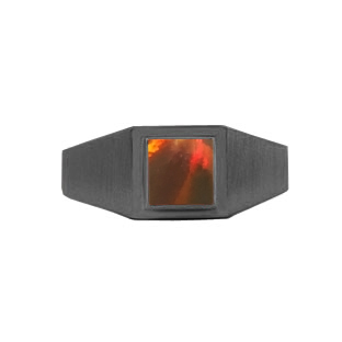 Black Gold Mens Invisible Set Square Cut Black Opal Ring By Gemologica
