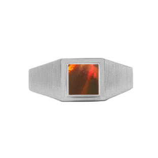 Sterling Silver Mens Invisible Set Square Cut Black Opal Ring By Gemologica