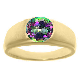 Men's Birthstone Rings - Round Mystic Topaz Birthstone Ring In Yellow Gold