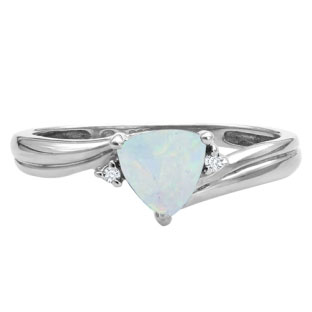Trillion Cut Opal Birthstone Diamond White Gold Ring