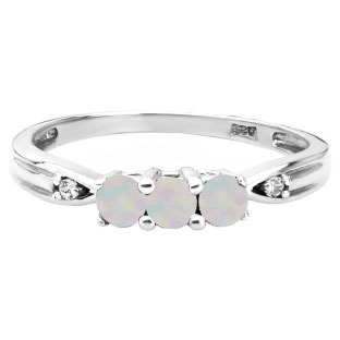3 Stone Round Cut Opal Gemstone Diamond White Gold Ring