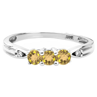3 Stone Round Cut Citirne Gemstone Diamond White Gold Ring