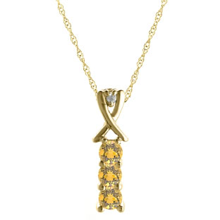 3 Stone Round Cut Citrine Gemstone Diamond Yellow Gold Pendant