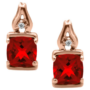 Simple Cushion Cut Ruby Birthstone Diamond Rose Gold Earrings Jewelry