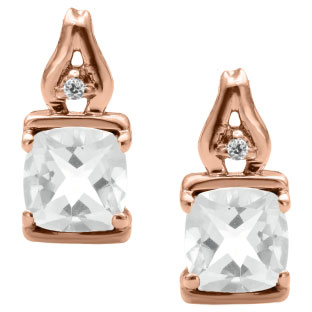 Simple Cushion Cut White Topaz Birthstone Diamond Rose Gold Earrings Jewelry