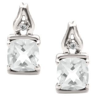 Simple Cushion Cut White Topaz Birthstone Diamond White Gold Earrings Jewelry