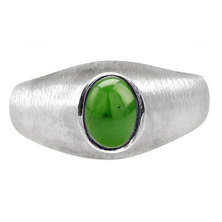 White Gold Pinky Ring For Men Oval-Cut Jade Gemstone