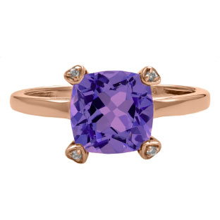 Cushion Cut Purple Amethyst Diamond Rose Gold Simple Ring Gemstone Jewelry