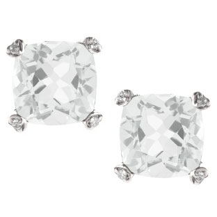 Cushion Cut White Topaz Diamond Silver Simple Earrings Gemstone Jewelry