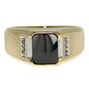 Diamond and Emerald Cut Black Onyx Gemstone Men's Ring In Yellow Gold ...