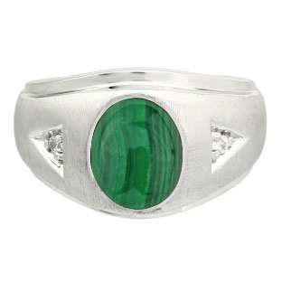 Diamond Cabochon Malachite Gemstone Men's Sterling Silver Ring