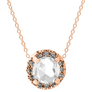 White Topaz Gemstone Diamond Halo Pendant In Rose Gold - Gemologica, A ...