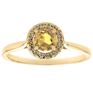 Halo Jewelry - Citrine Birthstone Diamond Halo Ring In Yellow Gold