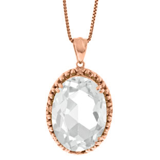 Large Oval White Topaz Gemstone Diamond Pendant In Rose Gold ...