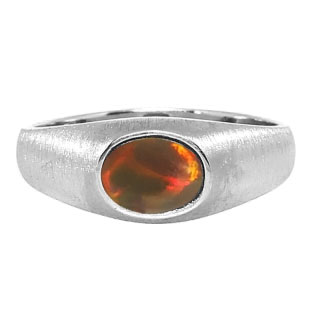 East-West Oval Cut Black Opal White Gold Pinky Ring For Men