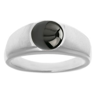 Men's Birthstone Rings - Round Black Star Sapphire Birthstone Ring In White Gold