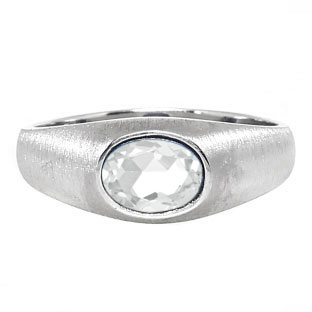 East-West Oval Cut White Topaz Sterling Silver Pinky Ring For Men