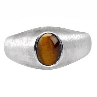 Sterling Silver Pinky Ring For Men Oval-Cut Tiger Eye Gemstone