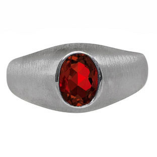 Black Rhodium Plated White Gold Pinky Ring For Men Oval Garnet Gemstone