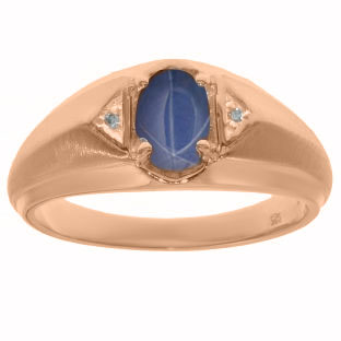 Blue Star Sapphire & Diamond Men's Rose Gold Oval Ring