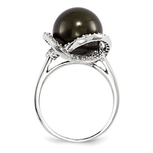 Sterling Silver 12-13MM Black Shell Pearl CZ Ring - Gemologica, A Fine ...