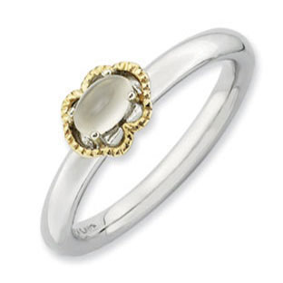 Moonstone Two Tone Gold Sterling Silver Stack Ring Band